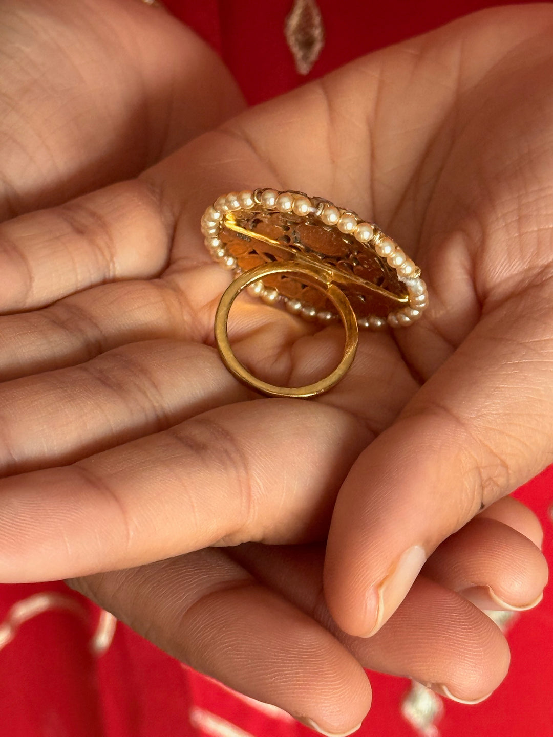 925 Silver Kundan Pearl Ring | SHIVKA Adjustable Gold Ring