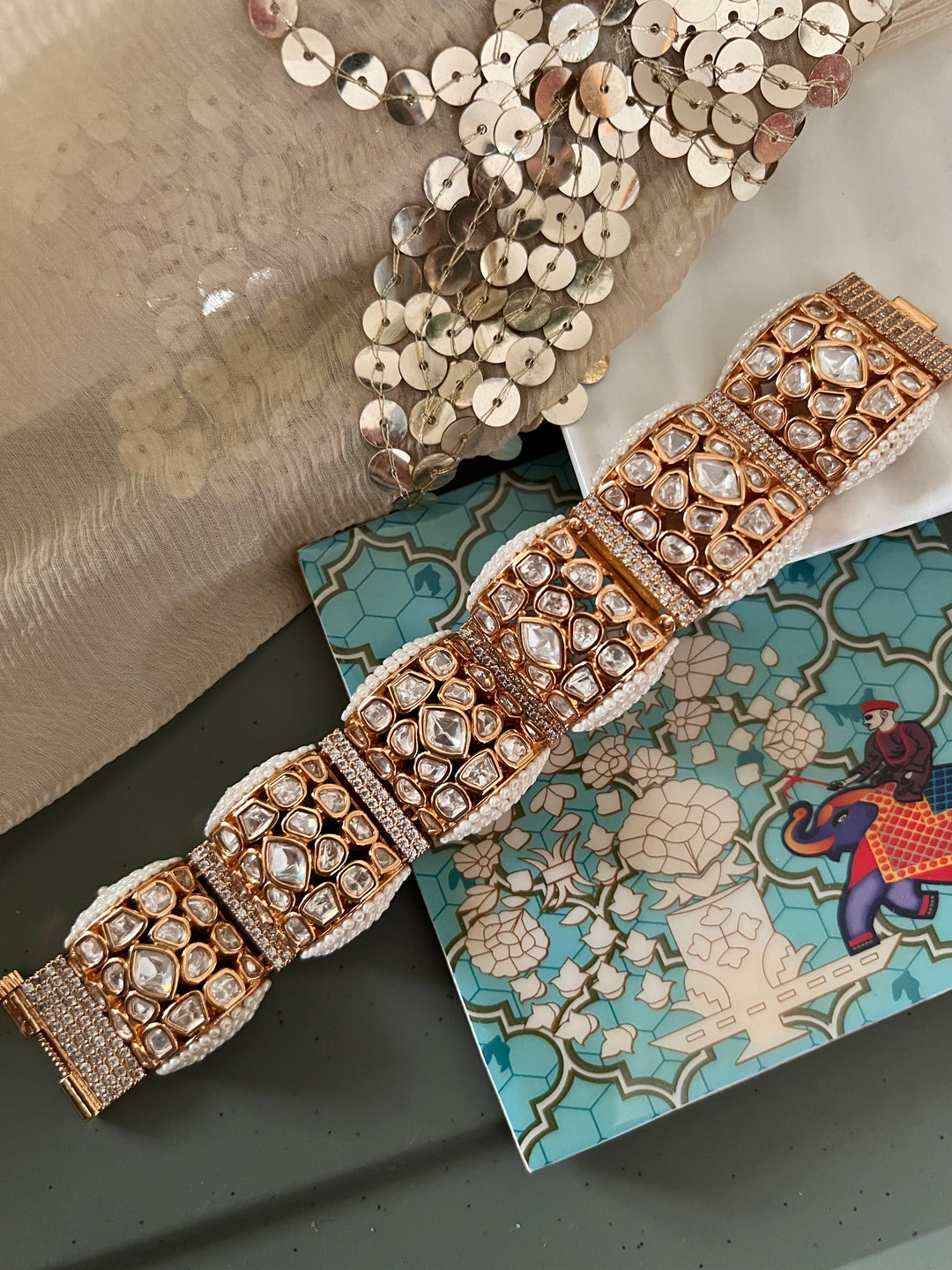 Moissanite Kundan Gajra Bracelet
