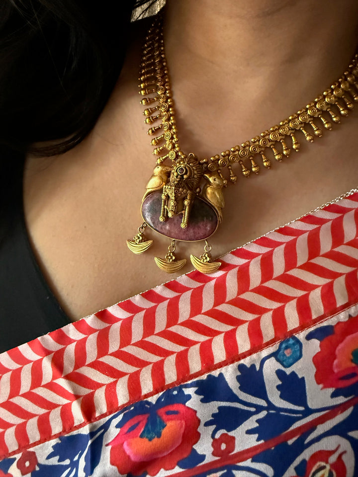 Twin Bird Ruby 925 Silver Necklace | SHIVKA