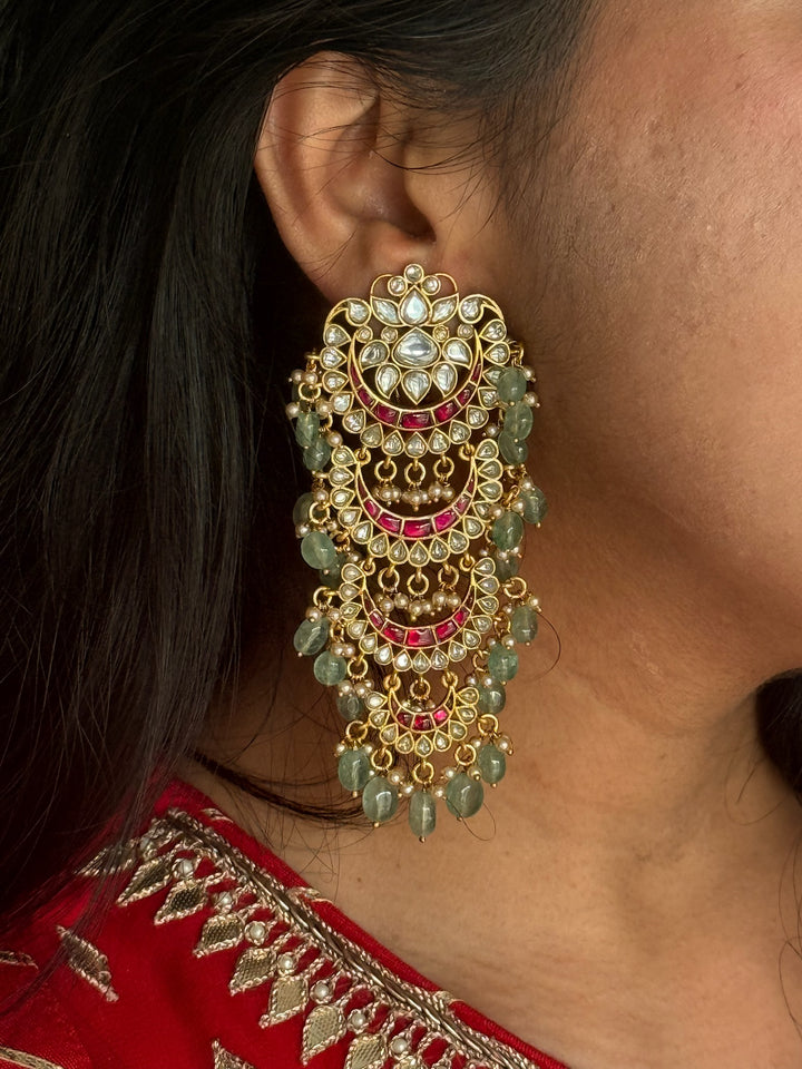 925 Silver Pearl Kundan Danglers | SHIVKA Wedding Earrings