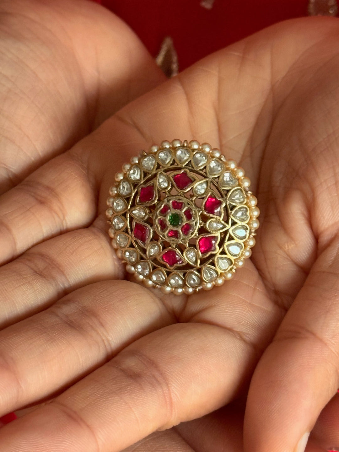 925 Silver Kundan Pearl Ring | SHIVKA Adjustable Gold Ring
