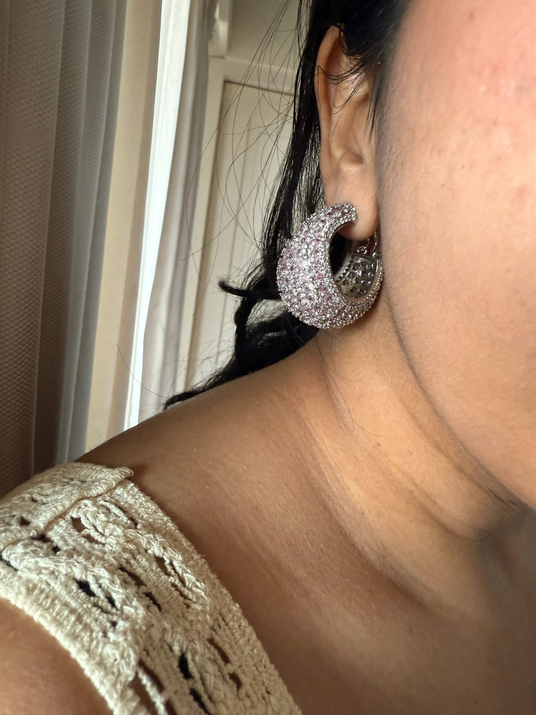 Sexy Pink CZ Hoop Earrings | Bold Party Statement | SHIVKA