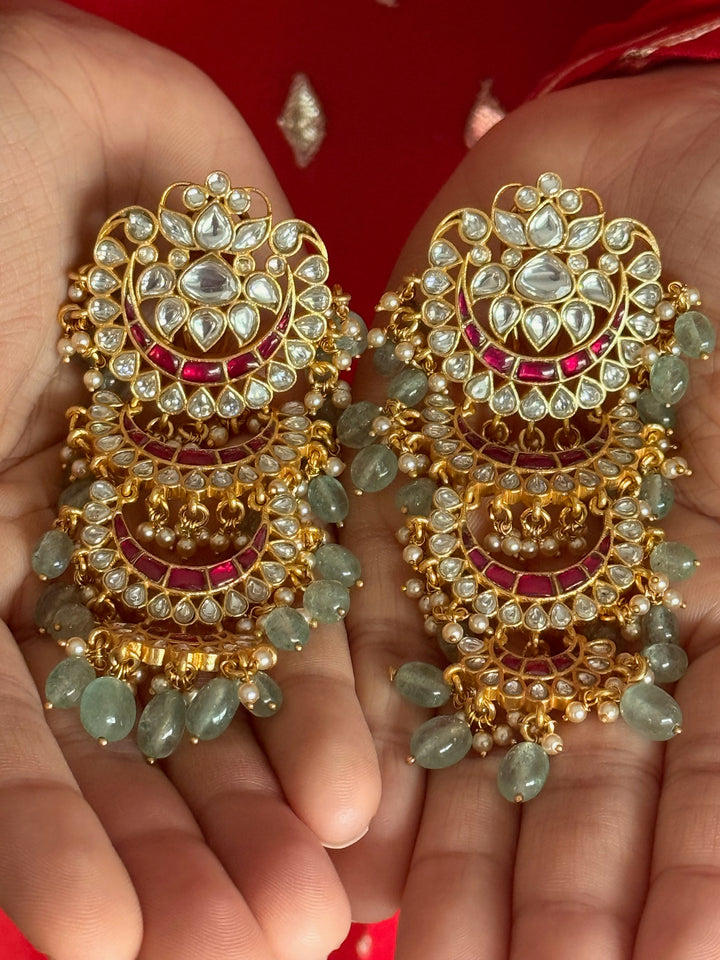 925 Silver Pearl Kundan Danglers | SHIVKA Wedding Earrings