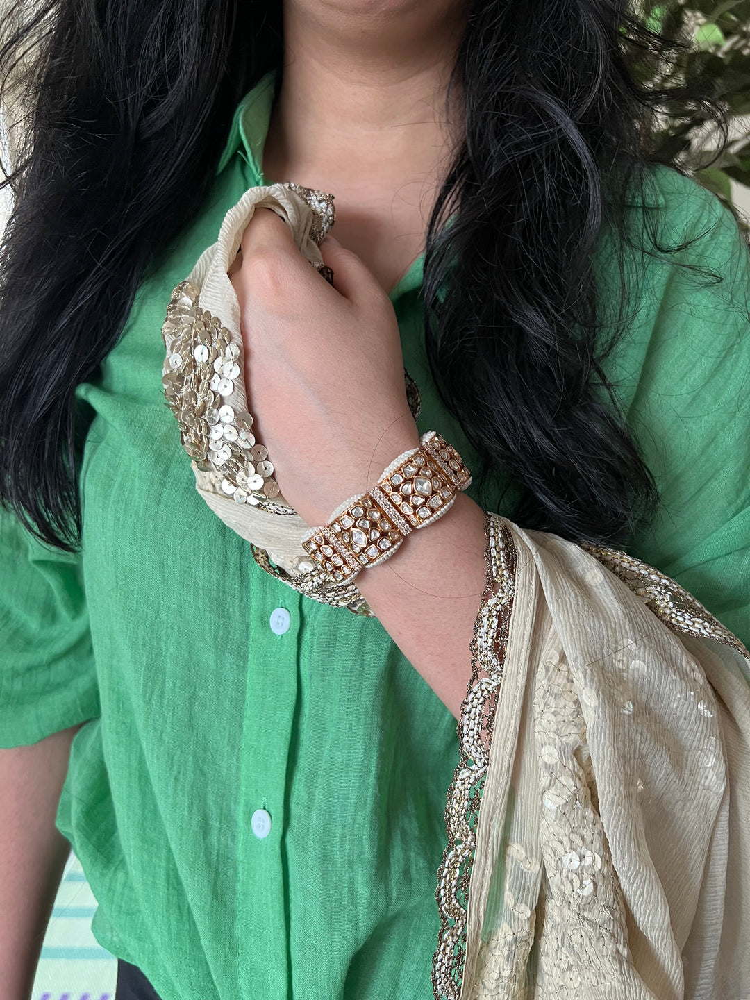 Moissanite Kundan Gajra Bracelet