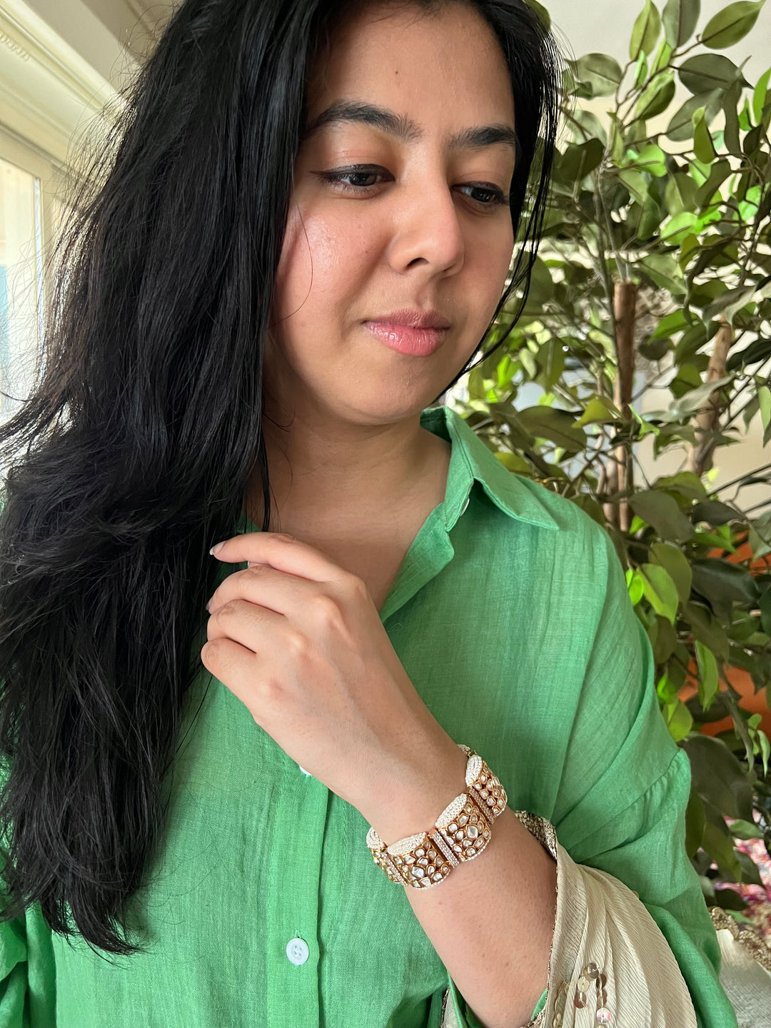 Moissanite Kundan Gajra Bracelet