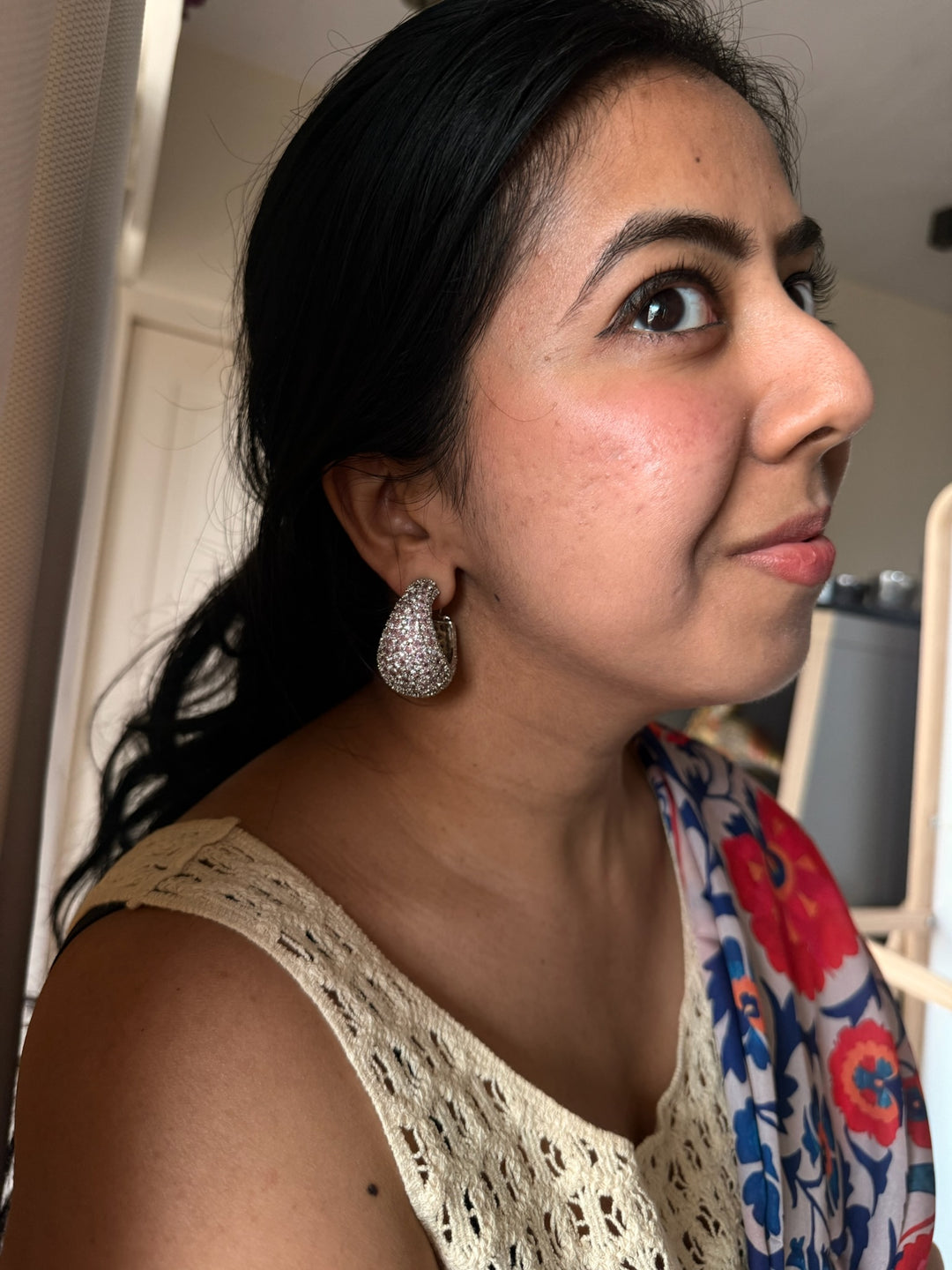 Sexy Pink CZ Hoop Earrings | Bold Party Statement | SHIVKA