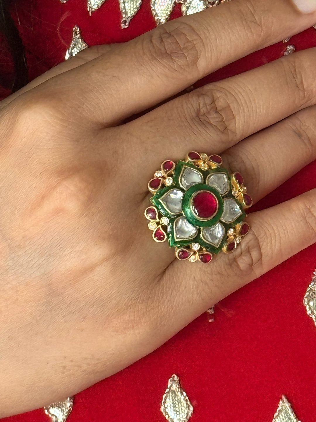 925 Silver Kundan Ring | SHIVKA Adjustable Gold Ring