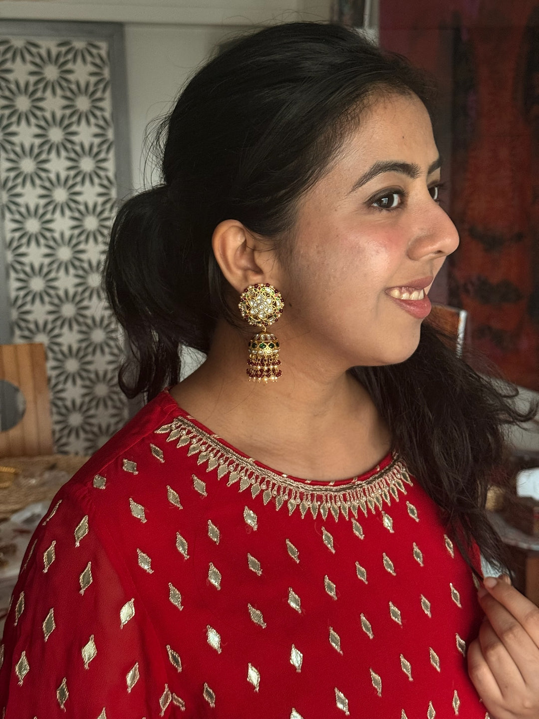 925 Silver Jadau Kundan Jhumkas | SHIVKA Bridal Earrings