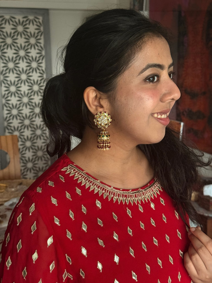 925 Silver Jadau Kundan Jhumkas | SHIVKA Bridal Earrings
