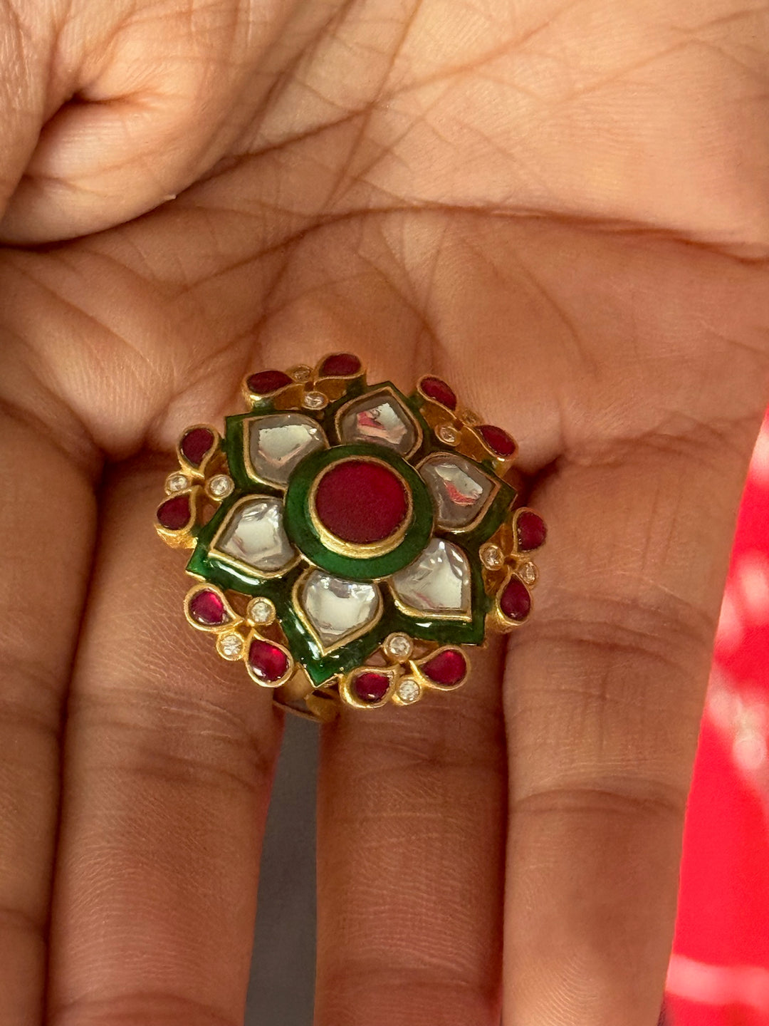 925 Silver Kundan Ring | SHIVKA Adjustable Gold Ring