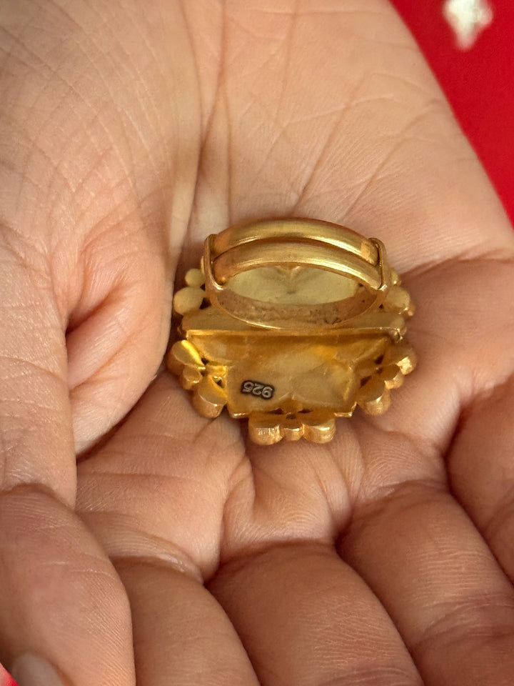 925 Silver Kundan Ring | SHIVKA Adjustable Gold Ring