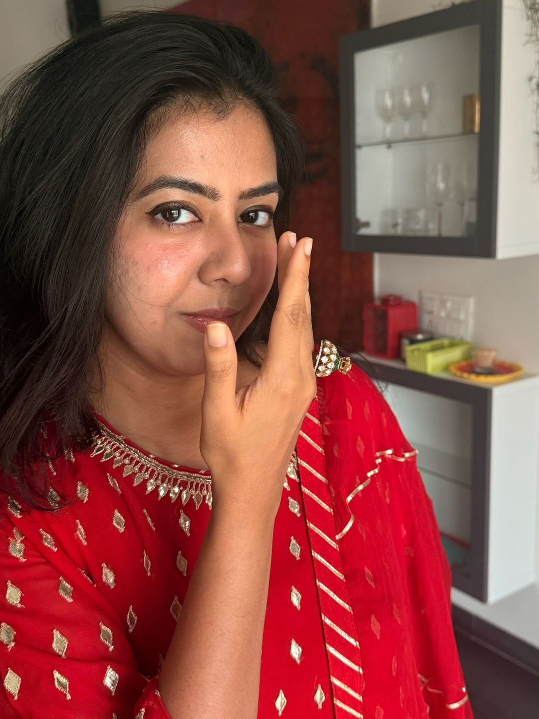 925 Silver Polki Kundan Ring | SHIVKA Victorian Adjustable Ring