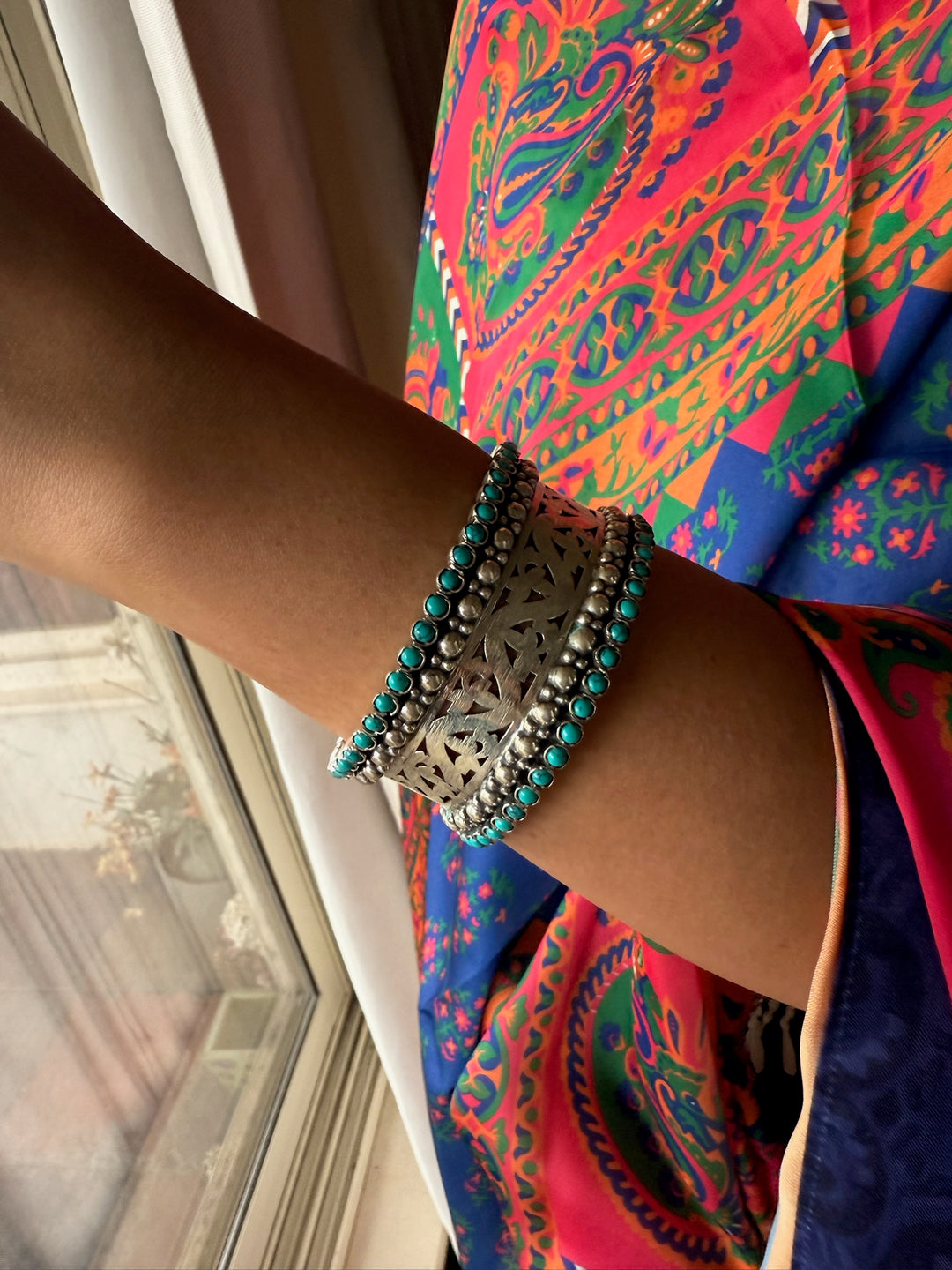 Turquoise 925 Silver Bangle | SHIVKA Handmade Jewelry
