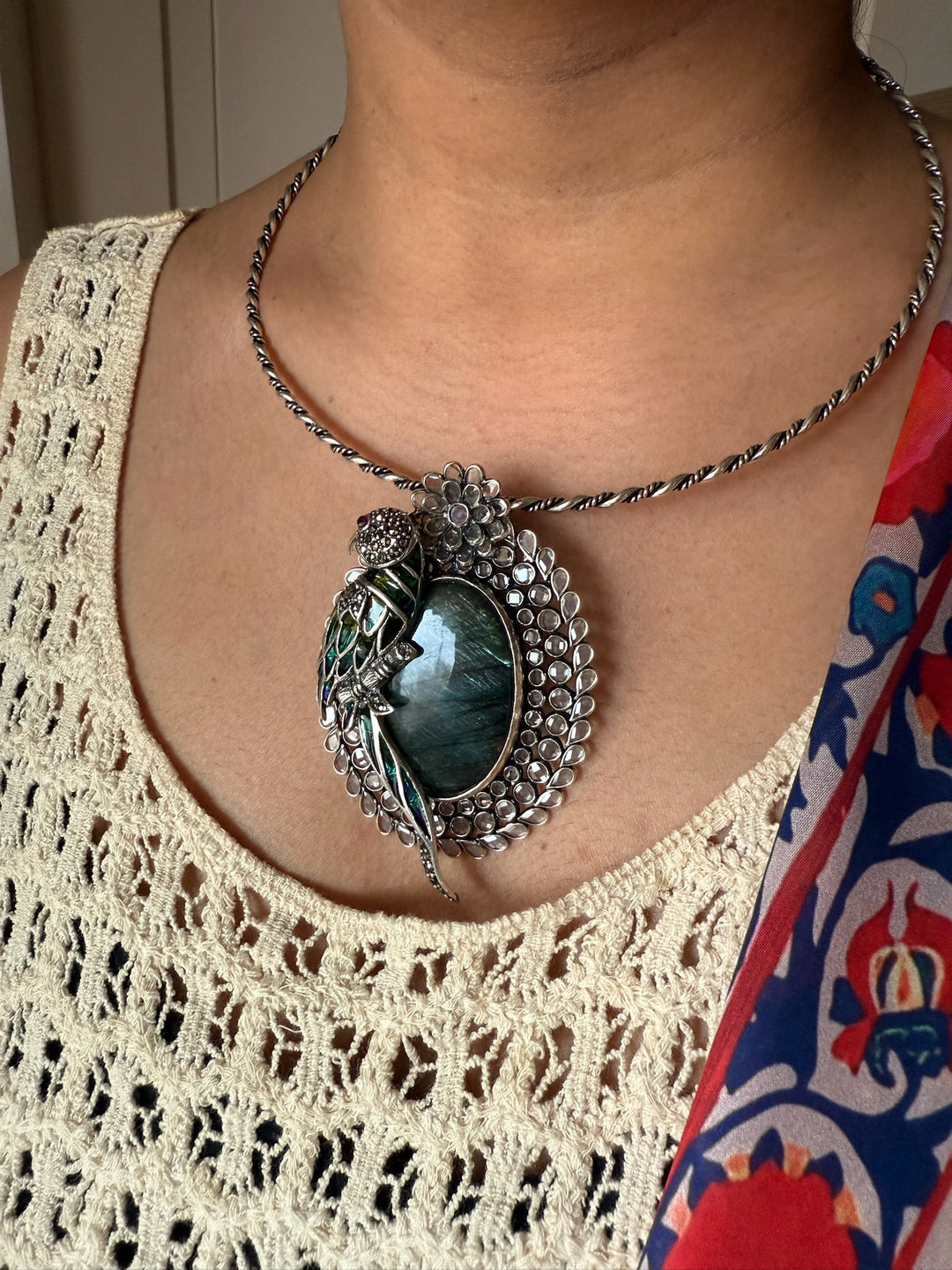 Parrot Labradorite 925 Silver Necklace | SHIVKA