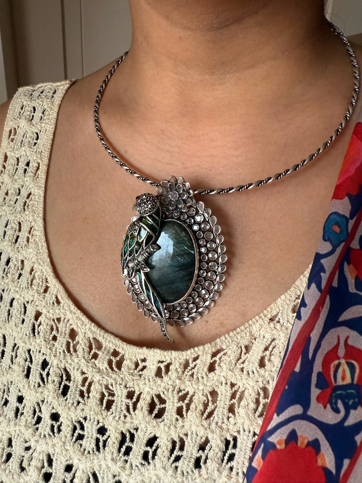 Parrot Labradorite 925 Silver Necklace | SHIVKA