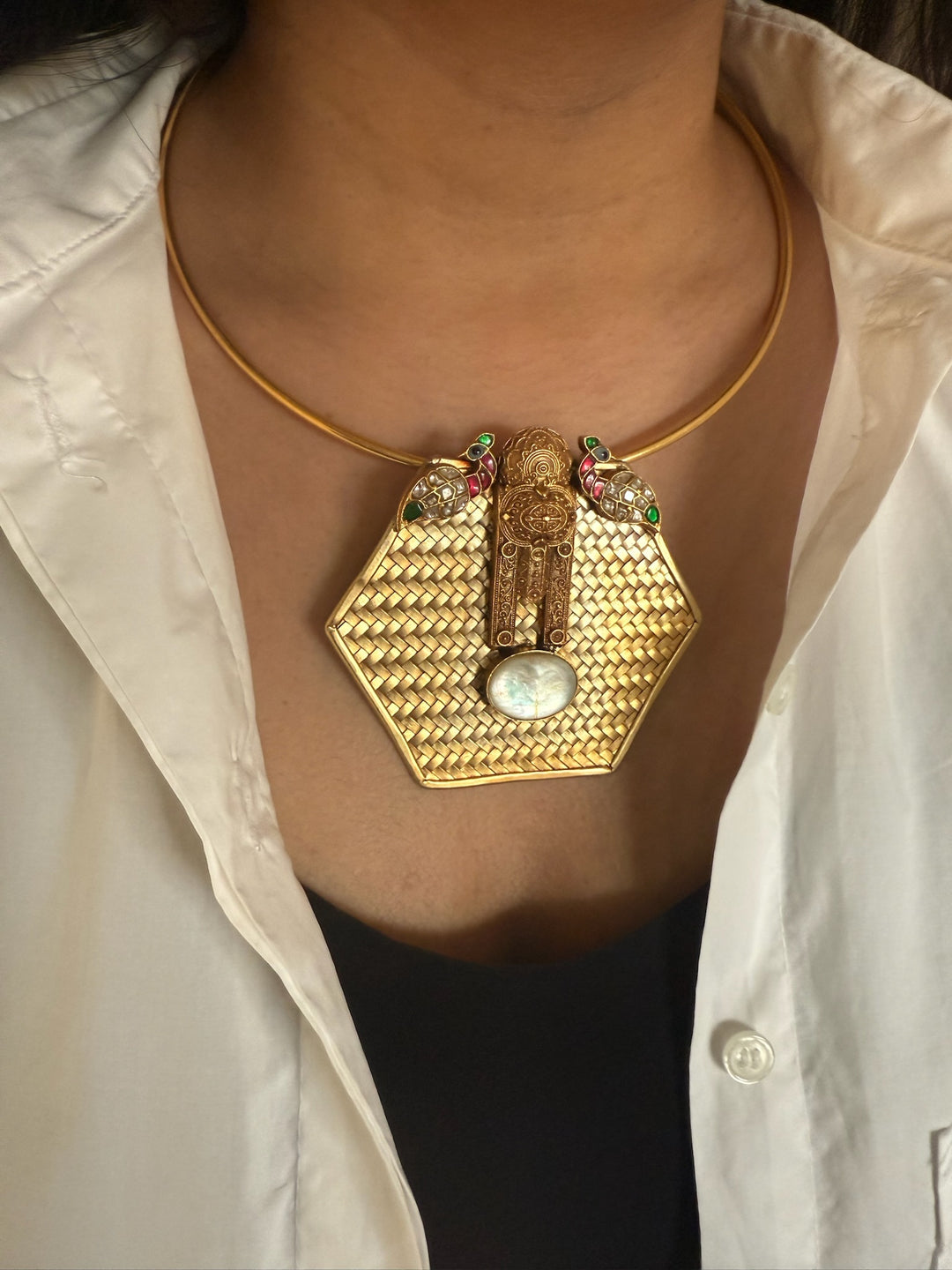 Twin Peacock MOP 925 Silver Necklace | SHIVKA