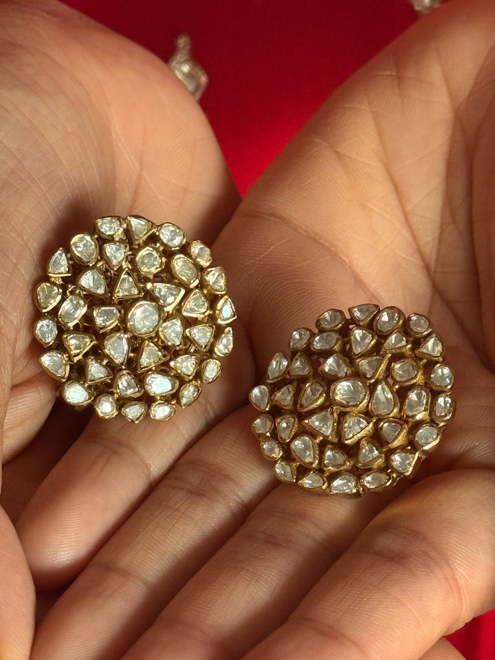 925 Silver Polki Kundan Studs | SHIVKA Bridal Earrings