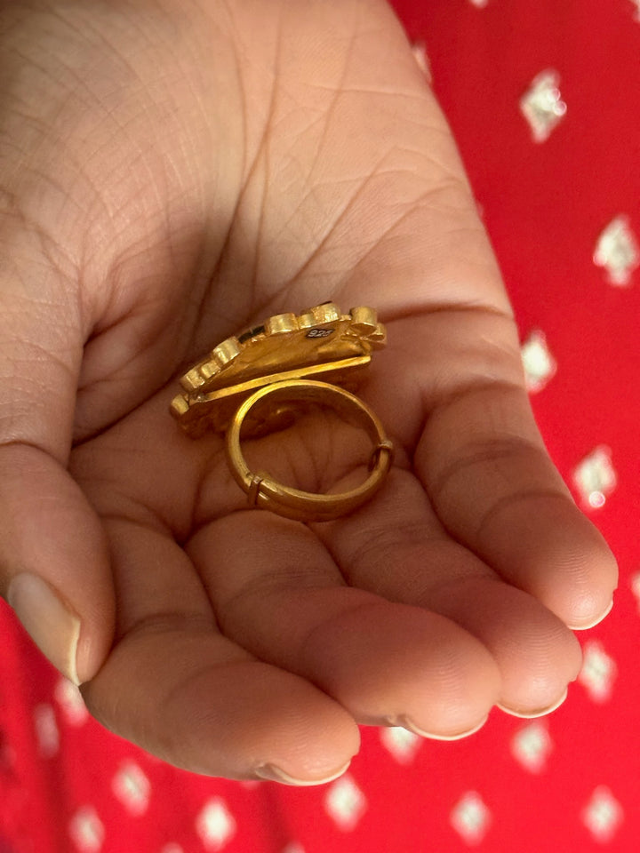 925 Silver Kundan Ring | SHIVKA Adjustable Gold Ring
