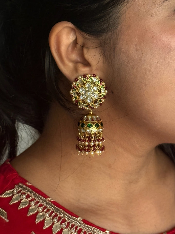 925 Silver Jadau Kundan Jhumkas | SHIVKA Bridal Earrings