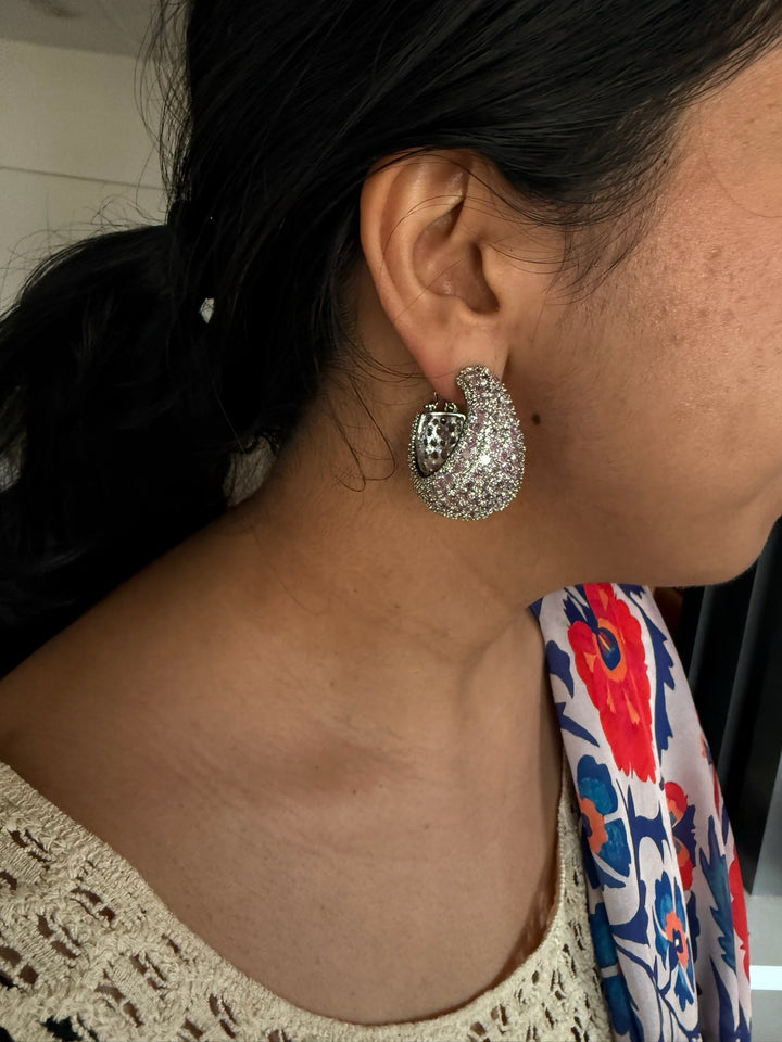 Sexy Pink CZ Hoop Earrings | Bold Party Statement | SHIVKA