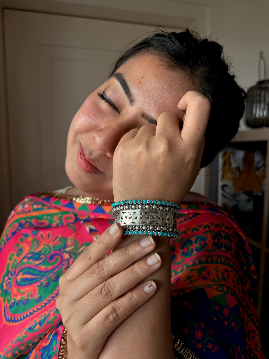 Turquoise 925 Silver Bangle | SHIVKA Handmade Jewelry