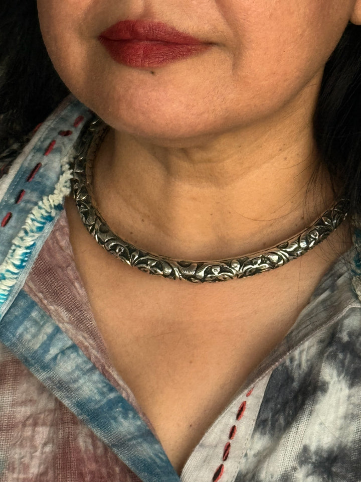 Tribal 925 Silver Hasli Necklace | SHIVKA Boho Jewelry