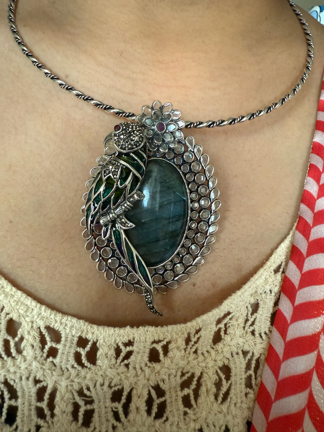 Parrot Labradorite 925 Silver Necklace | SHIVKA