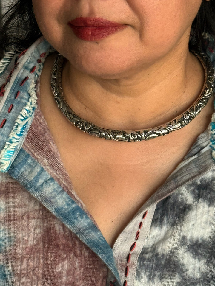 Tribal 925 Silver Hasli Necklace | SHIVKA Boho Jewelry