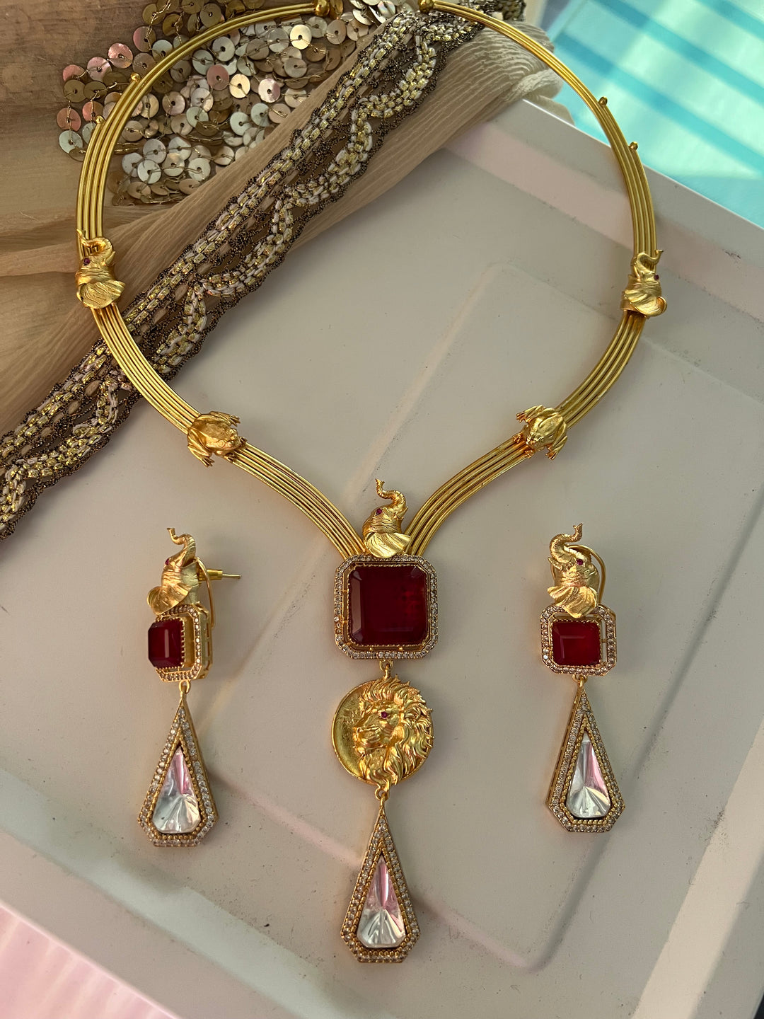 Elegant Animal Figurine Designer Necklace Set | SHIVKA | Brass, Copper & Silver | Perfect for Destination Weddings