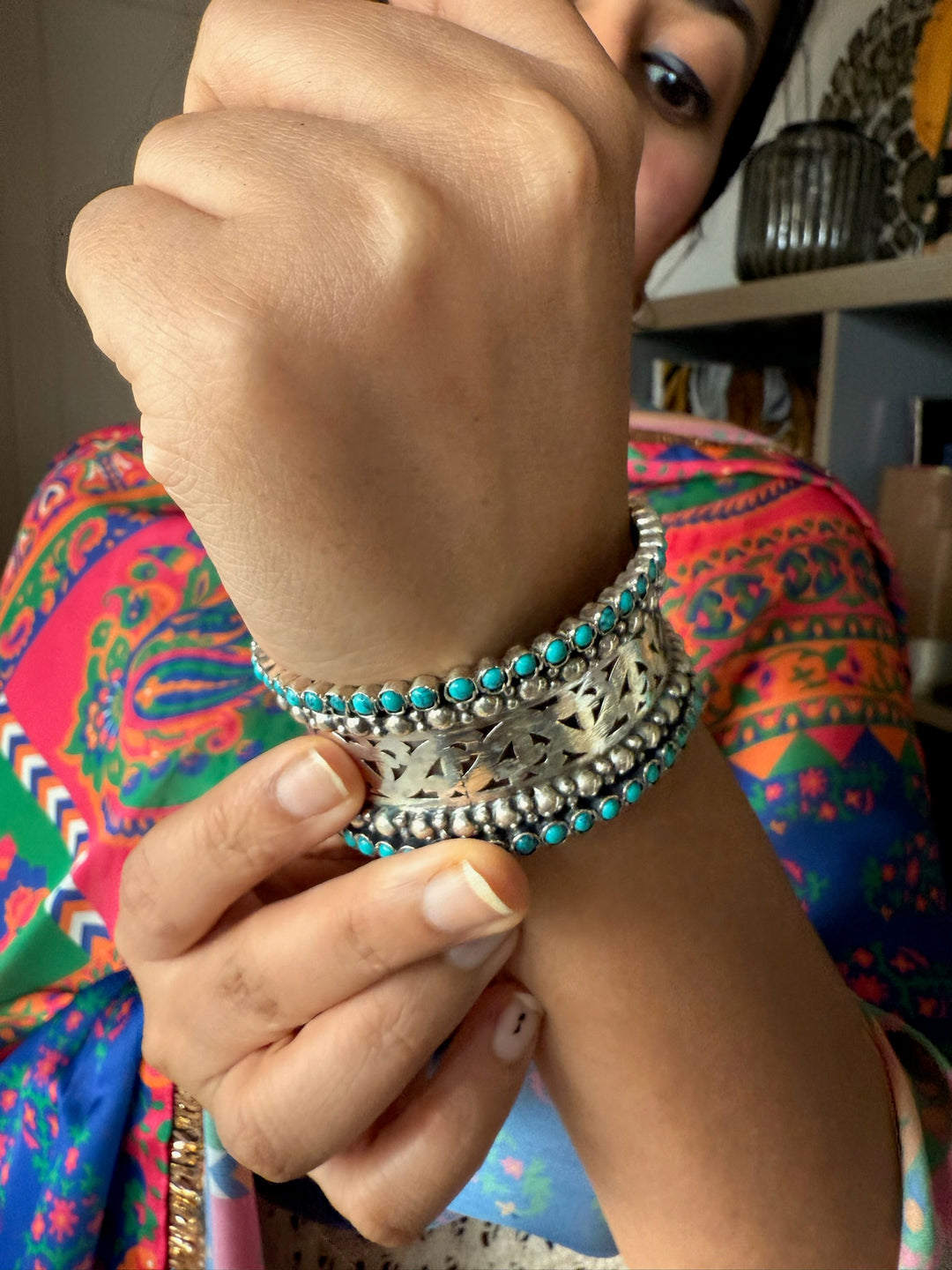 Turquoise 925 Silver Bangle | SHIVKA Handmade Jewelry
