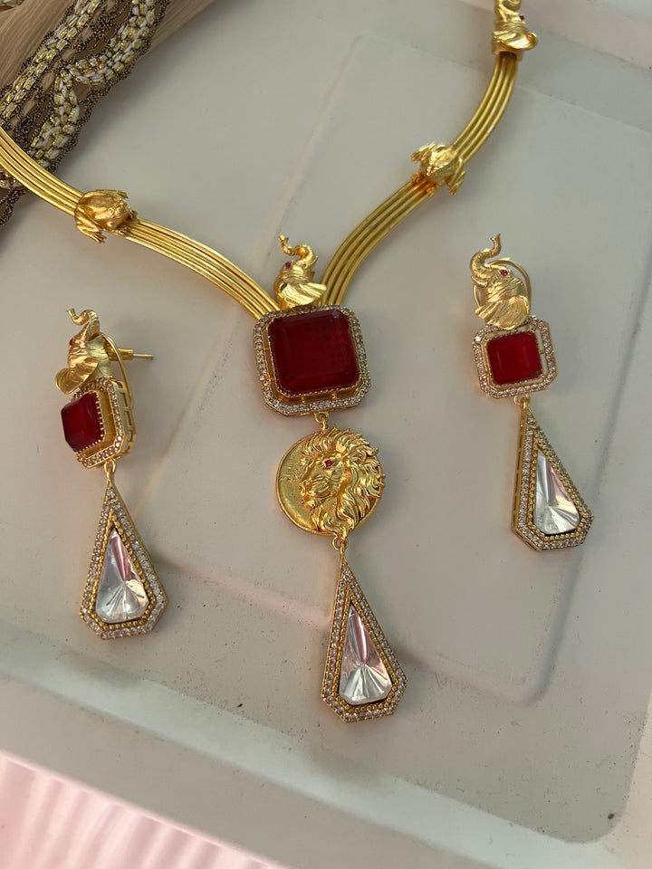 Elegant Animal Figurine Designer Necklace Set | SHIVKA | Brass, Copper & Silver | Perfect for Destination Weddings