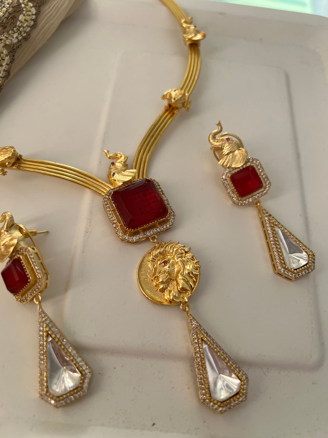 Elegant Animal Figurine Designer Necklace Set | SHIVKA | Brass, Copper & Silver | Perfect for Destination Weddings