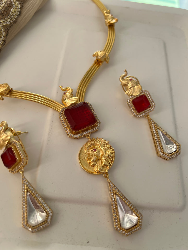 Elegant Animal Figurine Designer Necklace Set | SHIVKA | Brass, Copper & Silver | Perfect for Destination Weddings