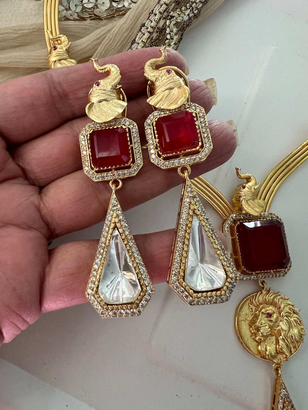 Elegant Animal Figurine Designer Necklace Set | SHIVKA | Brass, Copper & Silver | Perfect for Destination Weddings