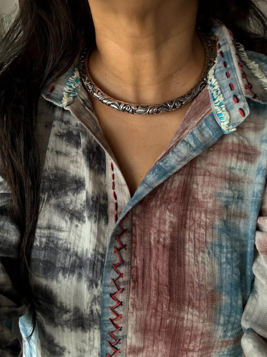 Tribal 925 Silver Hasli Necklace | SHIVKA Boho Jewelry