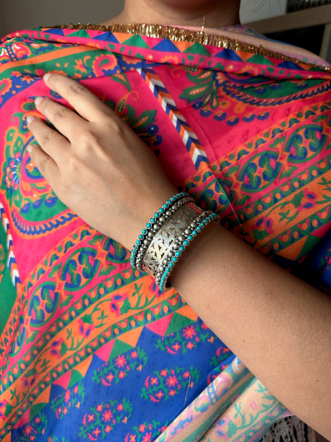 Turquoise 925 Silver Bangle | SHIVKA Handmade Jewelry