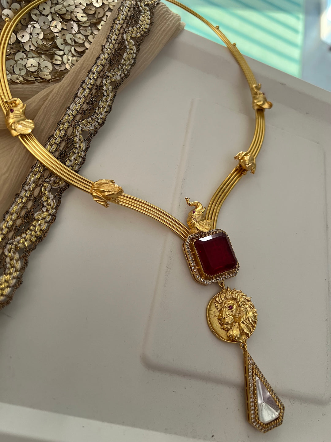 Elegant Animal Figurine Designer Necklace Set | SHIVKA | Brass, Copper & Silver | Perfect for Destination Weddings