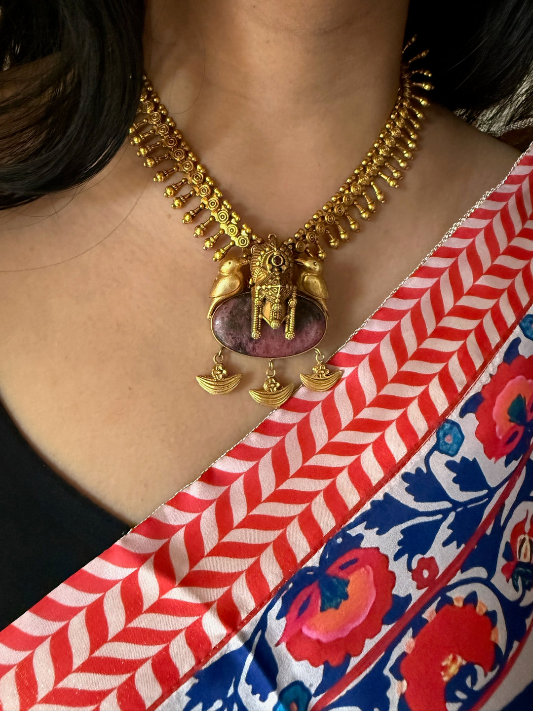 Twin Bird Ruby 925 Silver Necklace | SHIVKA