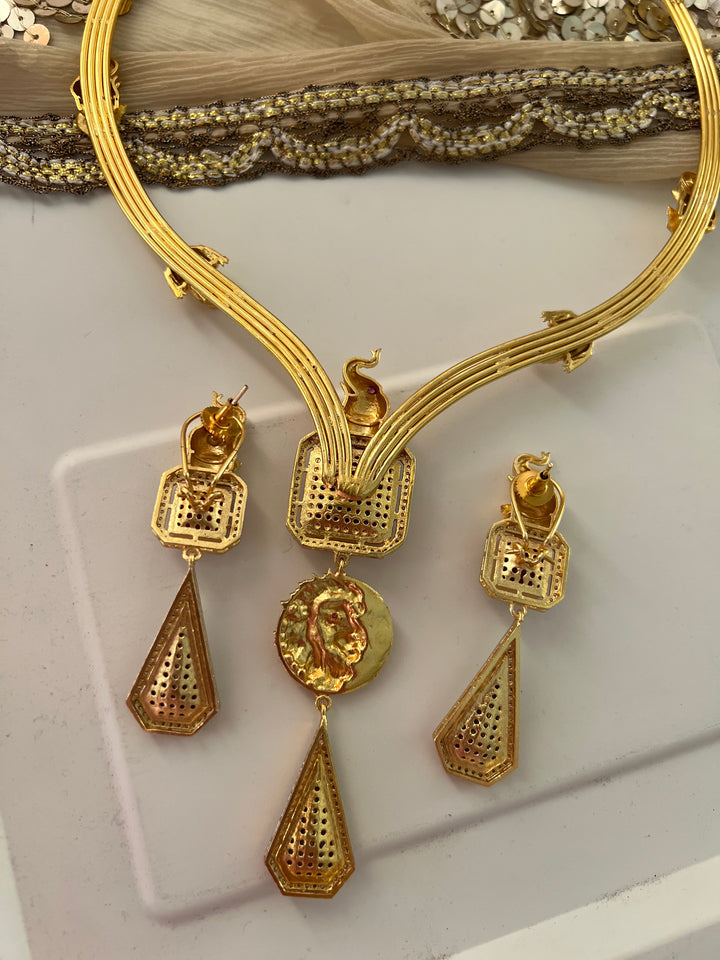 Elegant Animal Figurine Designer Necklace Set | SHIVKA | Brass, Copper & Silver | Perfect for Destination Weddings