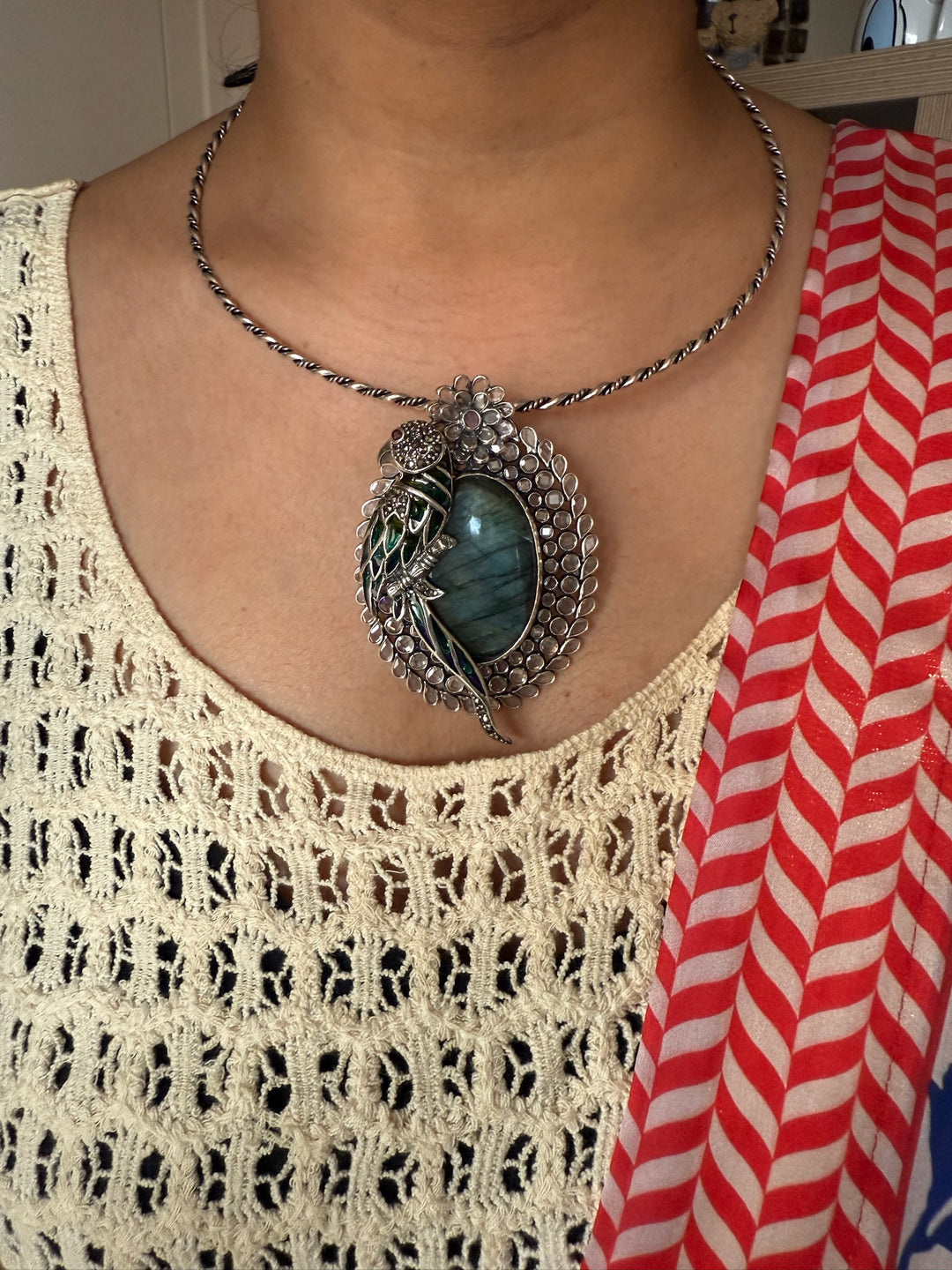 Parrot Labradorite 925 Silver Necklace | SHIVKA