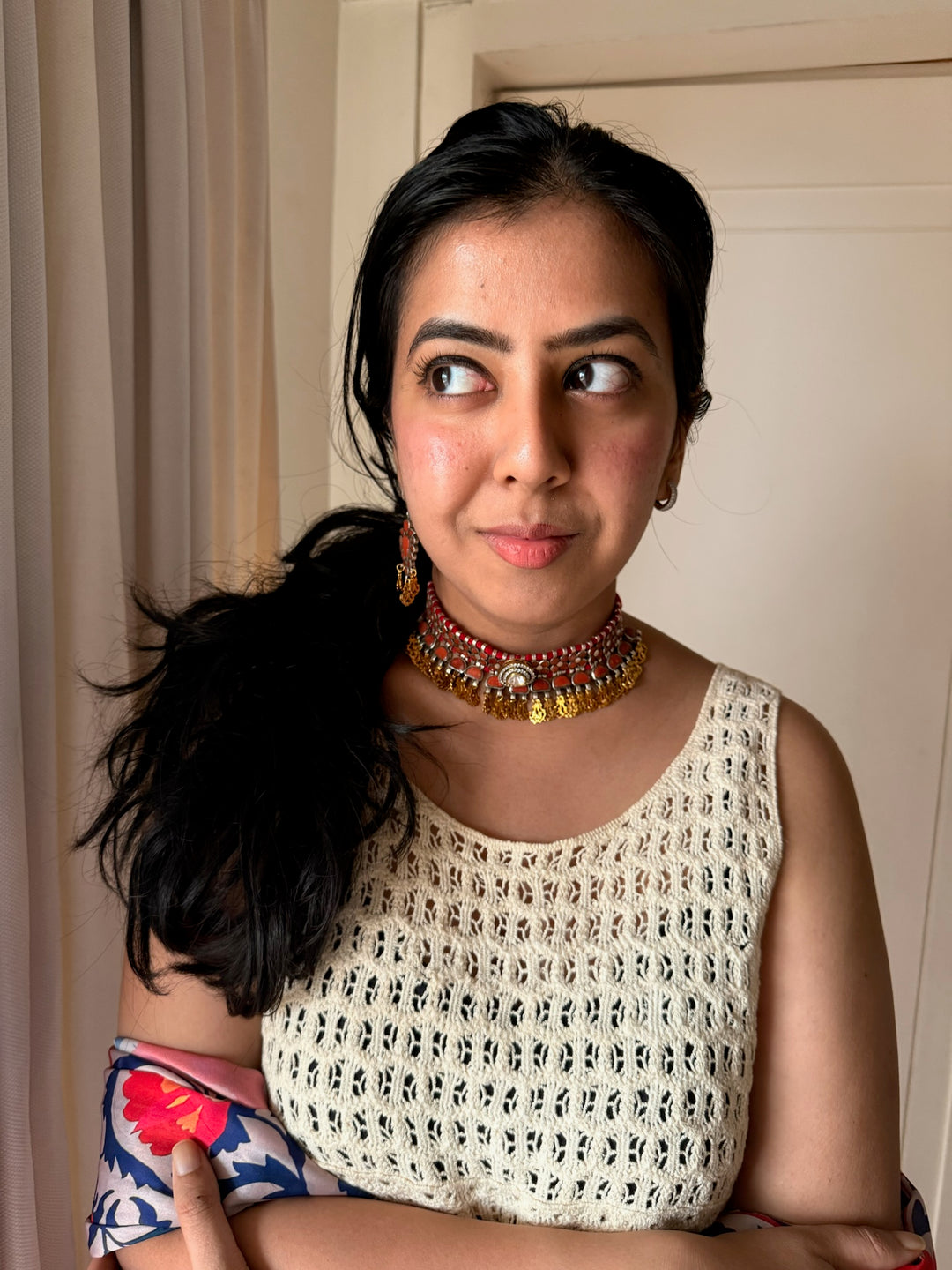 Coral Polki Kundan 925 Silver Necklace Set | SHIVKA