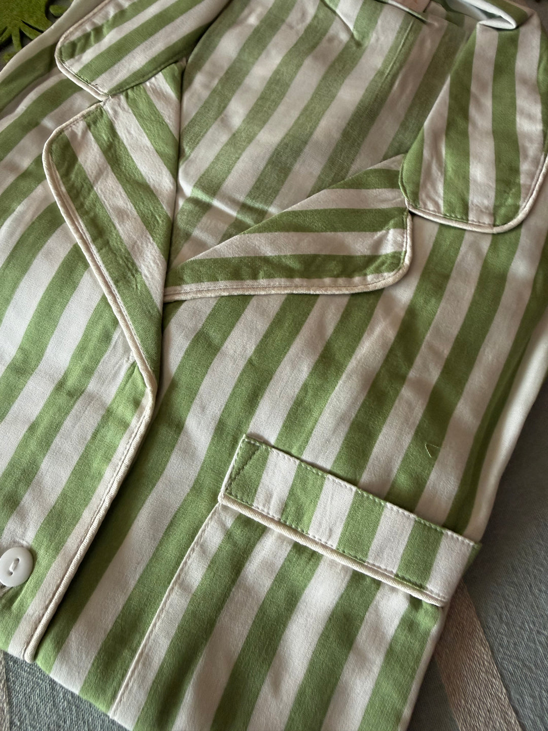 Striped Green Cotton Night Suit - Set of Two