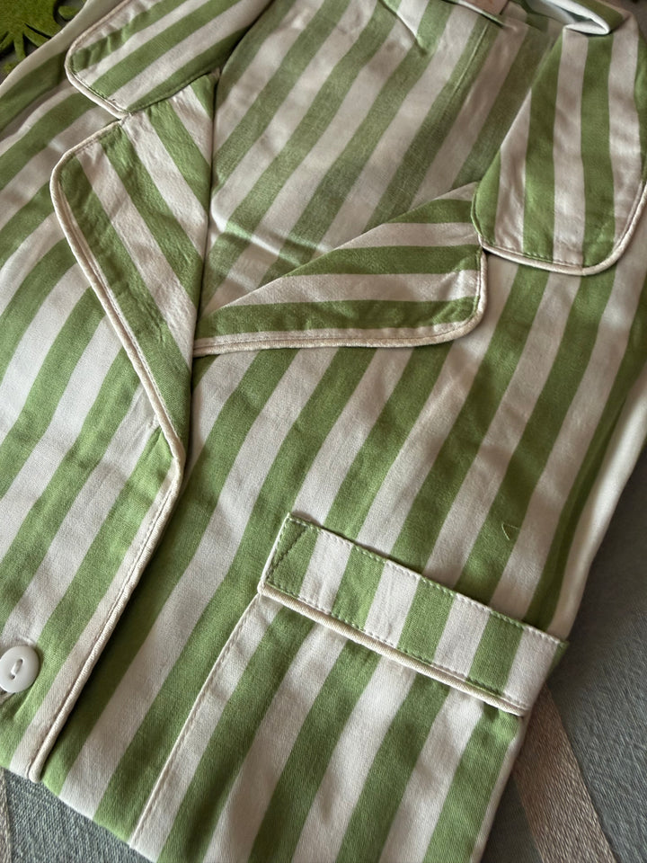 Striped Green Cotton Night Suit - Set of Two