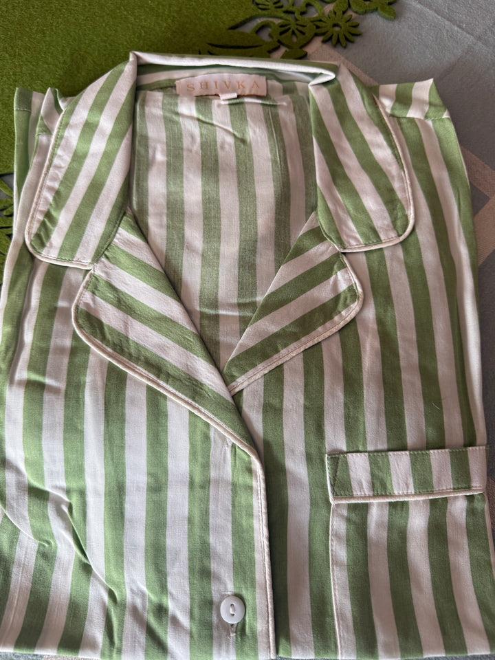 Striped Green Cotton Night Suit - Set of Two