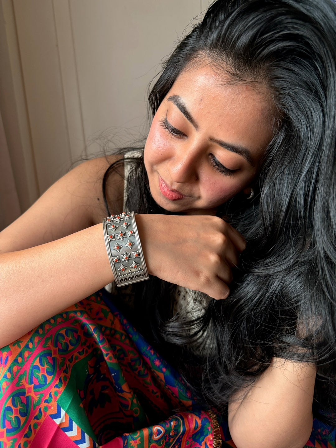 Coral 925 Silver Kada | SHIVKA Statement Bangle