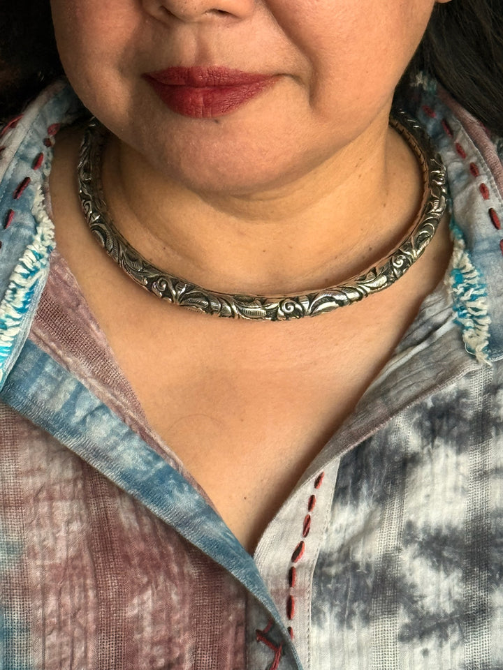 Tribal 925 Silver Hasli Necklace | SHIVKA Boho Jewelry