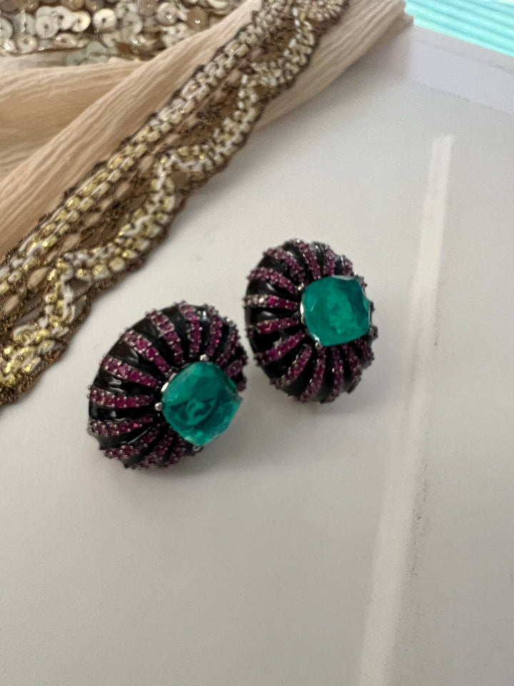 Elegant Designer Doublet Stone Stud Earrings | Brass & Stone Embellishments