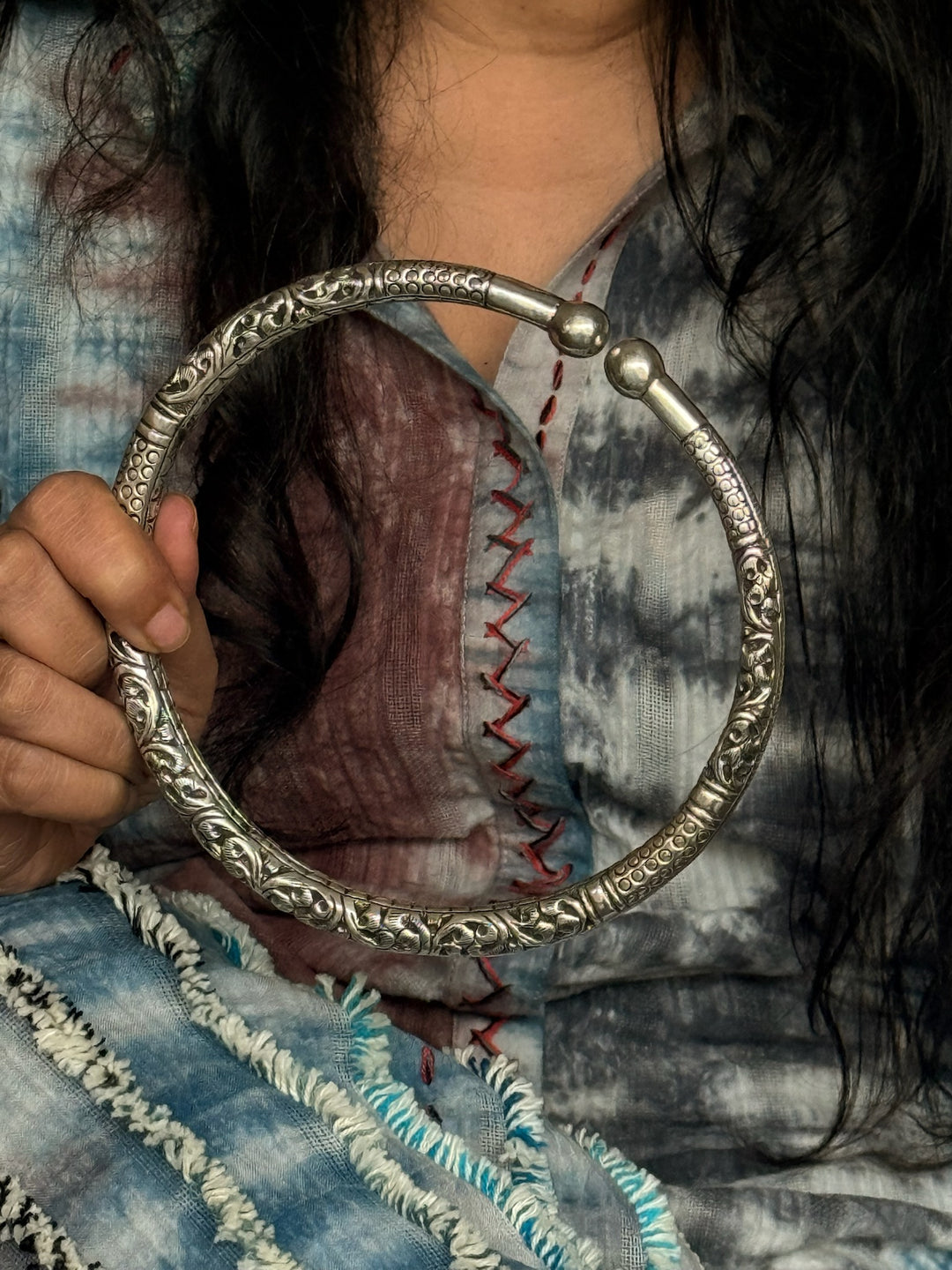 Tribal 925 Silver Hasli Necklace | SHIVKA Boho Jewelry