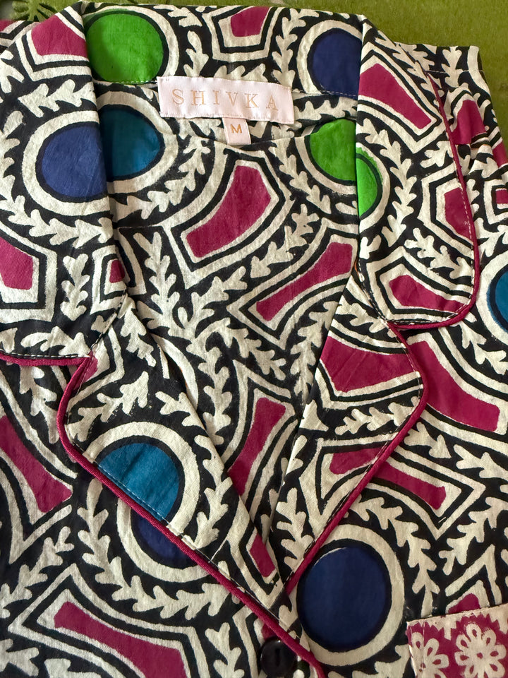 Designer Indian Print Cotton Night Suit - (Shirt and Shorts) Set of Two