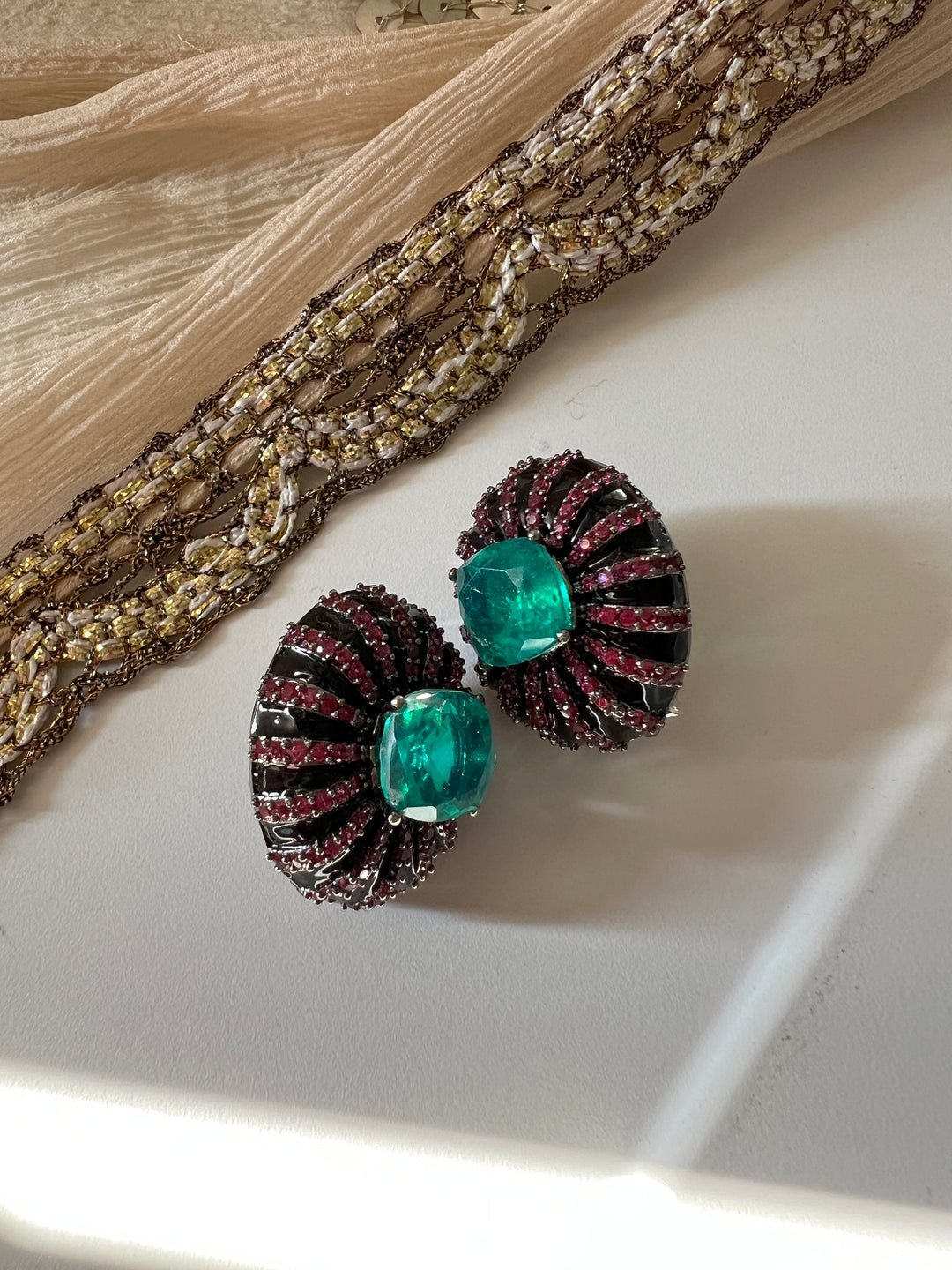 Elegant Designer Doublet Stone Stud Earrings | Brass & Stone Embellishments